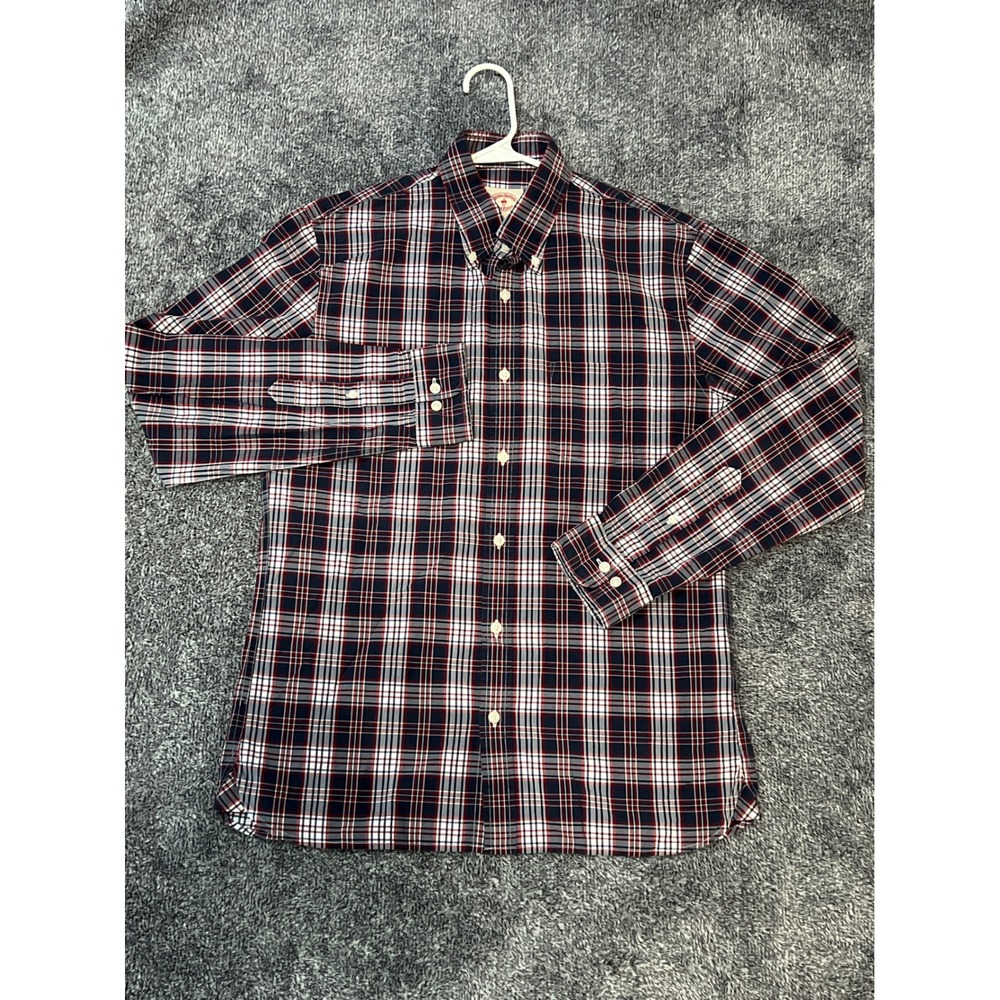 Brooks Brothers Red Fleece Mens Medium Plaid Button Down Shirt Navy Red White
